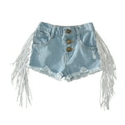 XQYLOS Kids' Cute Fringed Jean Shorts For Summer Shorts Summer Clothes Girls Tassel Denim Ripped Denim Short Jeans Fashion Outwear Fashionable Girls' Denim Short Pants